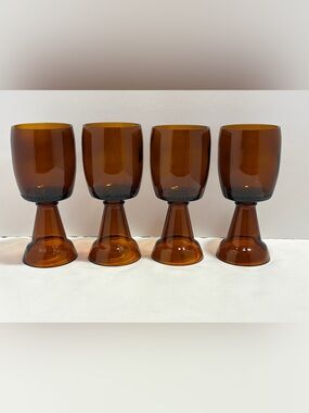 Vintage Amber Glass Beer Bottle Goblets 70’s